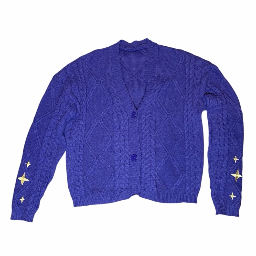 Purple Cable Knit Sweater with Star Accents